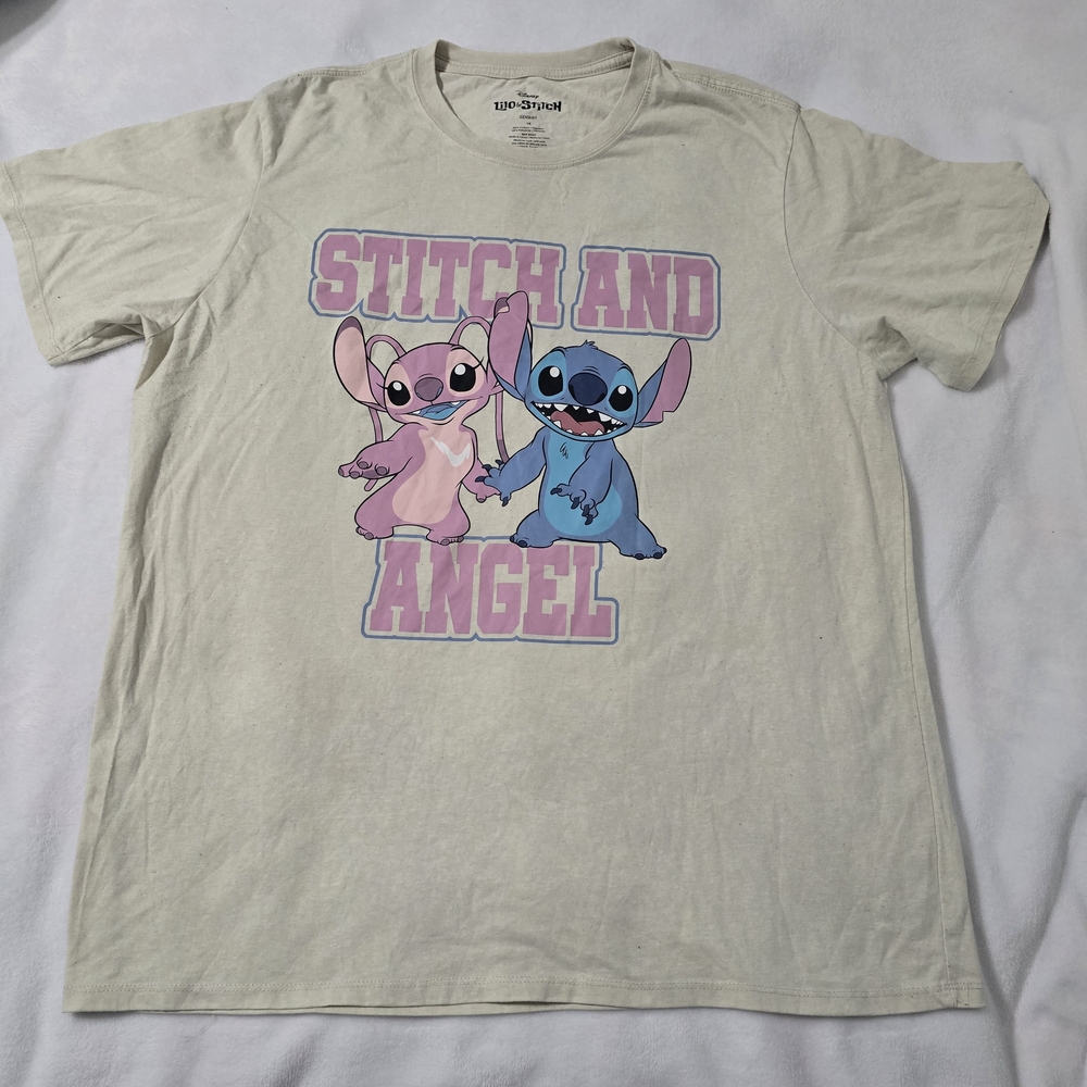 Disney Stitch and Angel Kids T-Shirt - Cream and Pink